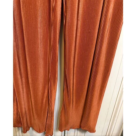 Nasty Gal Women's Ribbed Pleated Front Wide Leg Trouser Pants Rust Orange Size 8 - Picture 4 of 10